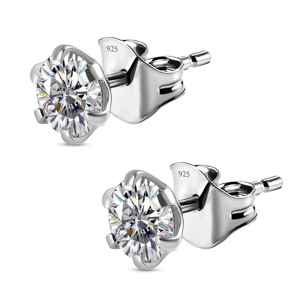 Moissanite Solitaire Stud Push Post Earring Sterling Silver 1.72 Ct.