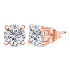 Royal Bali Collection - Moissanite Solitaire Stud Push Post Earring in Rose Gold Plated Sterling Silver 2.41 Ct.