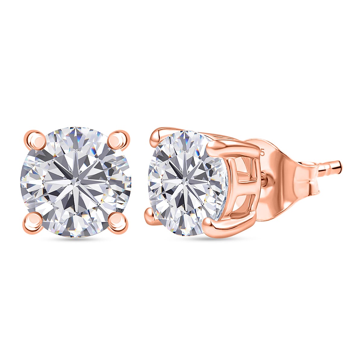 Royal Bali Collection - Moissanite Solitaire Stud Push Post Earring in Rose Gold Plated Sterling Silver 2.41 Ct. 8427234 0