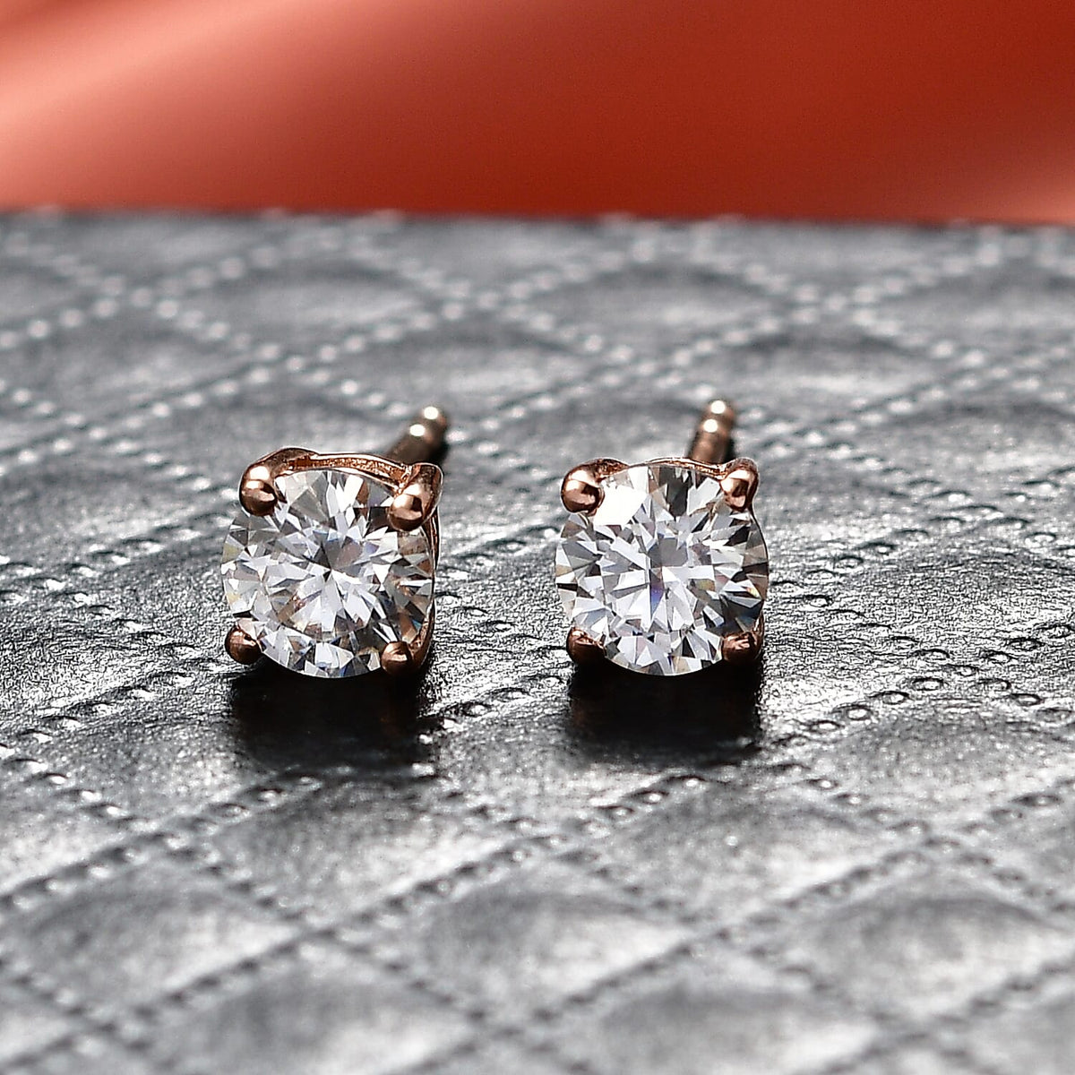 Royal Bali Collection - Moissanite Solitaire Stud Push Post Earring in Rose Gold Plated Sterling Silver 2.41 Ct. 8427234 2