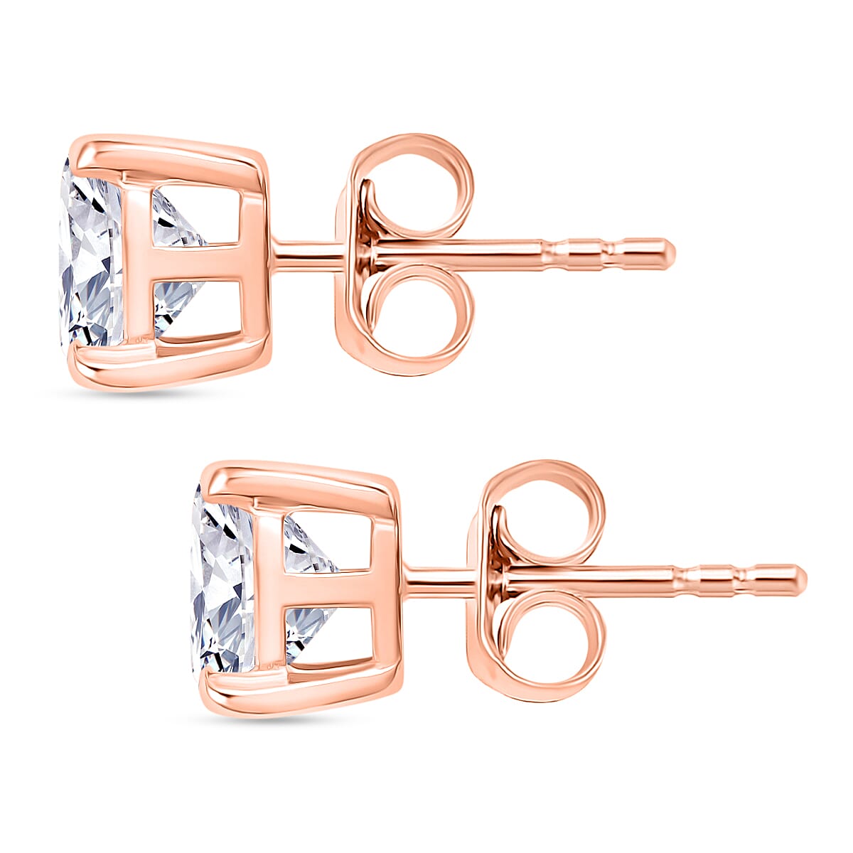 Royal Bali Collection - Moissanite Solitaire Stud Push Post Earring in Rose Gold Plated Sterling Silver 2.41 Ct. 8427234 4