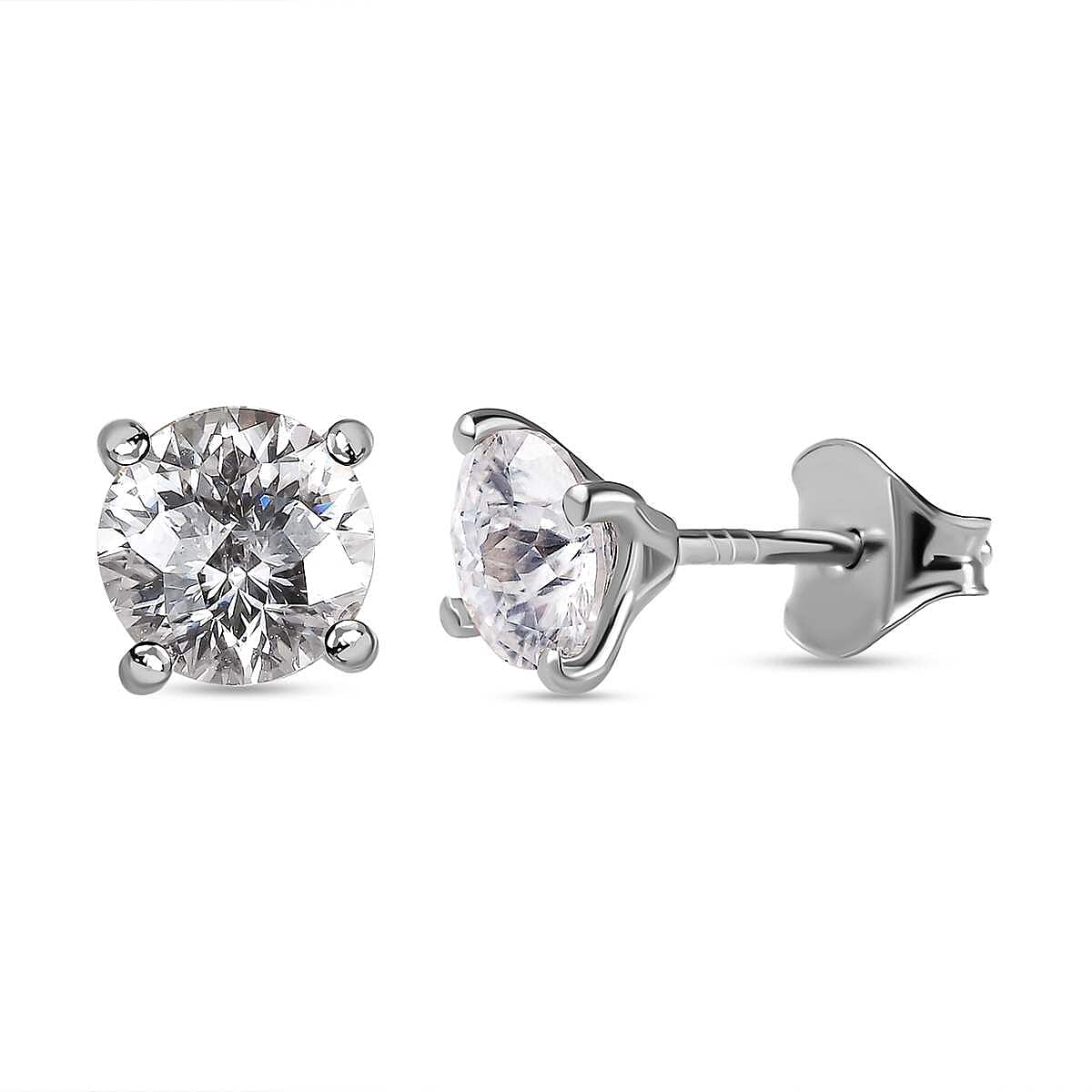 Moissanite Solitaire Stud Earrings with Push Back in Platinum Overlay Sterling Silver 1.62 Ct. 7346955 0