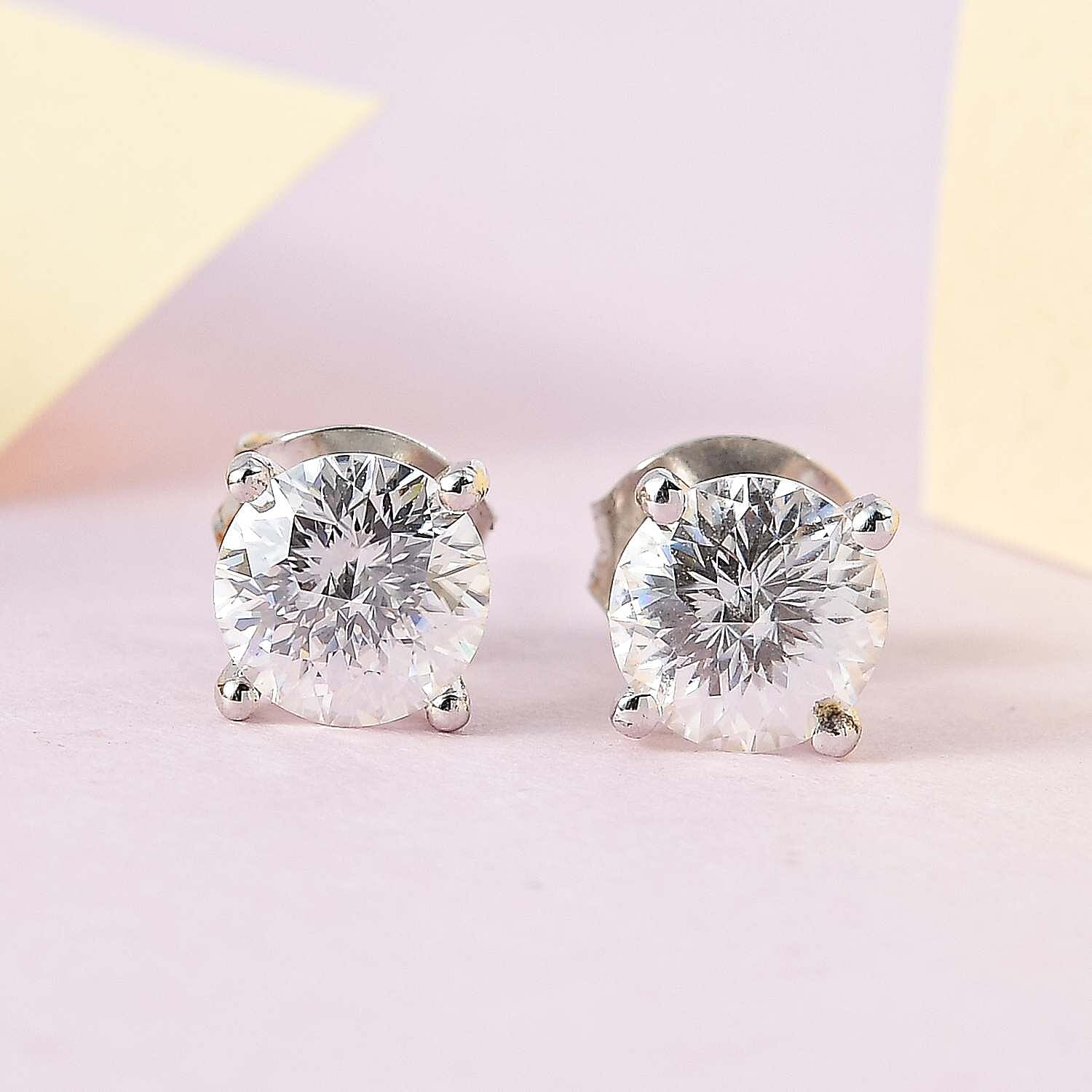 Moissanite Solitaire Stud Earrings with Push Back in Platinum Overlay Sterling Silver 1.62 Ct. 7346955 2
