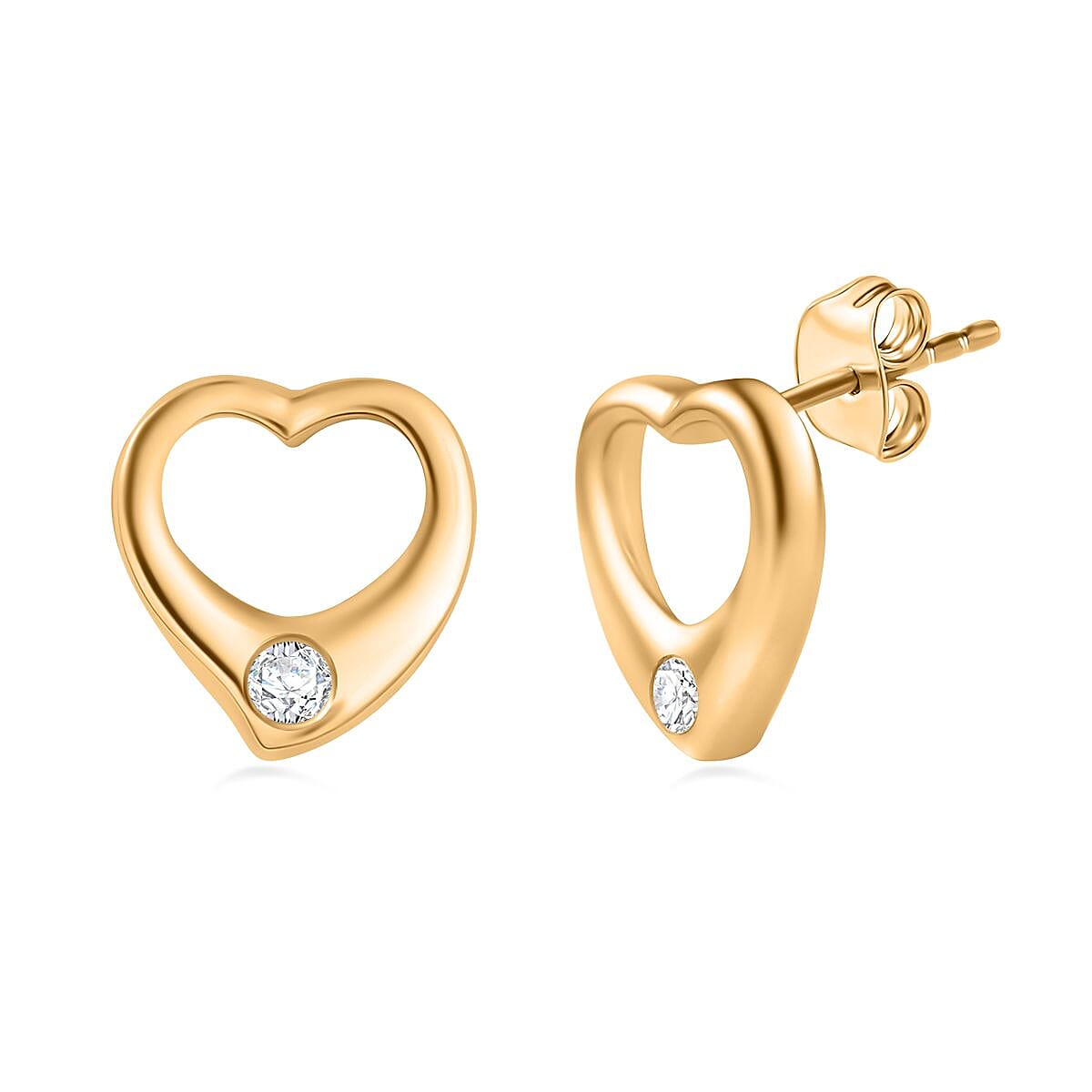 Designer Inspiration -Moissanite Heart Stud Earrings in 18K YG Vermeil Plated Sterling Silver 7773464 0
