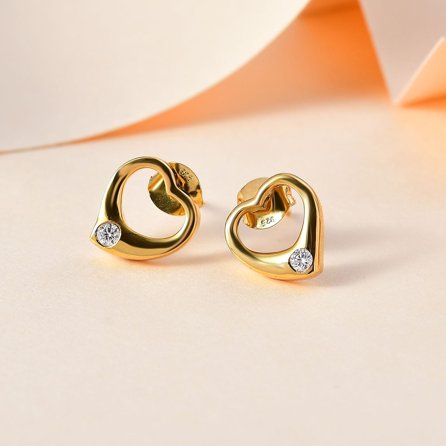 Designer Inspiration -Moissanite Heart Stud Earrings in 18K YG Vermeil Plated Sterling Silver 7773464 1
