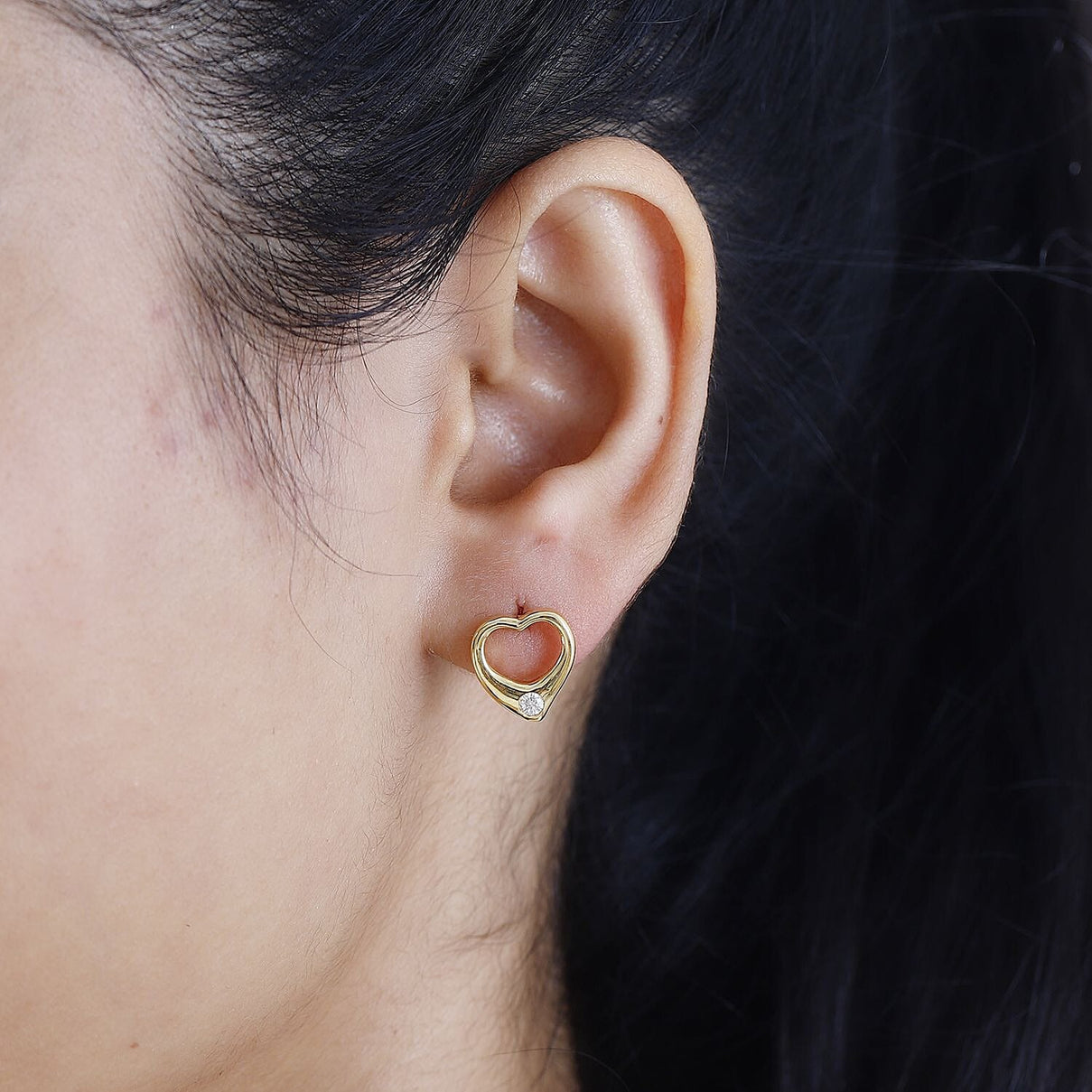 Designer Inspiration -Moissanite Heart Stud Earrings in 18K YG Vermeil Plated Sterling Silver 7773464 2