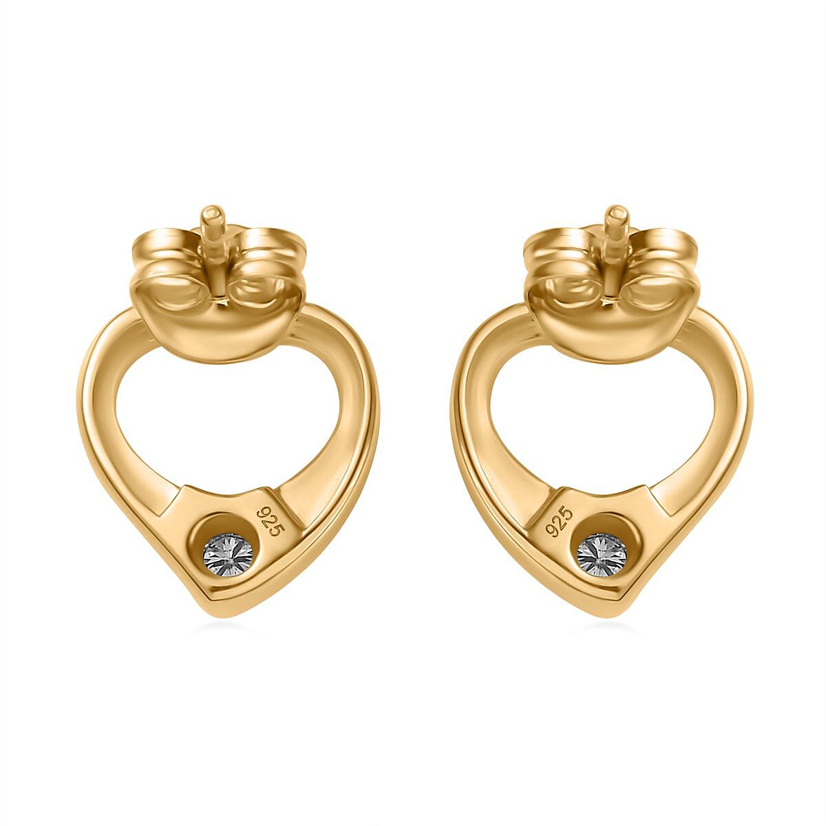 Designer Inspiration -Moissanite Heart Stud Earrings in 18K YG Vermeil Plated Sterling Silver 7773464 4