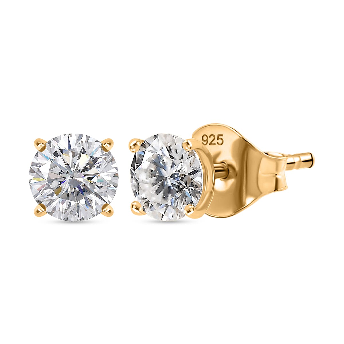 Moissanite Solitaire Stud Push Post Earring in Yellow Gold Plated Sterling Silver 0.88 Ct. 8321380 0