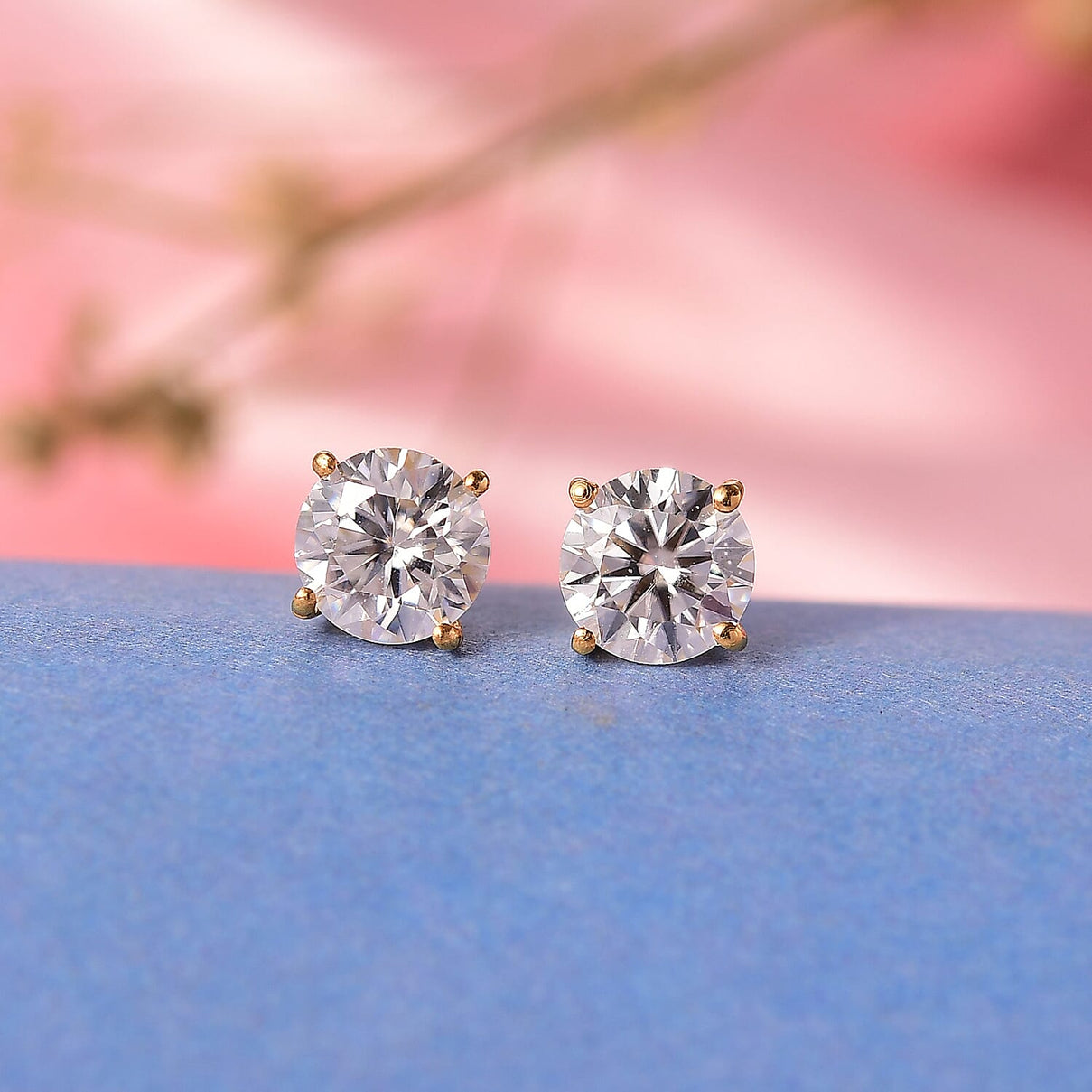 Moissanite Solitaire Stud Push Post Earring in Yellow Gold Plated Sterling Silver 0.88 Ct. 8321380 2