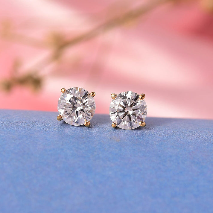 Moissanite Solitaire Stud Push Post Earring in Yellow Gold Plated Sterling Silver 0.88 Ct. 8321380 2