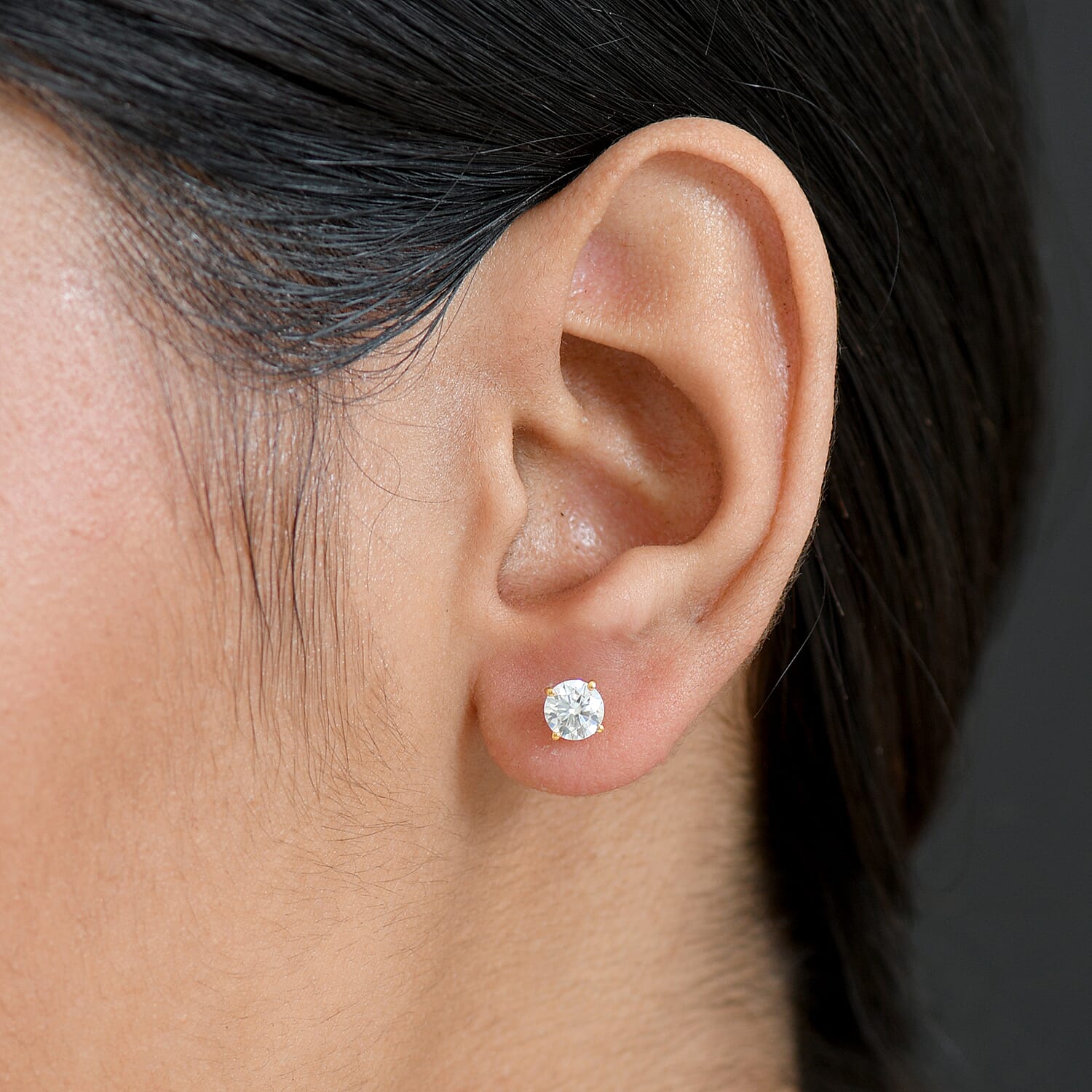 Moissanite Solitaire Stud Push Post Earring in Yellow Gold Plated Sterling Silver 0.88 Ct. 8321380 3
