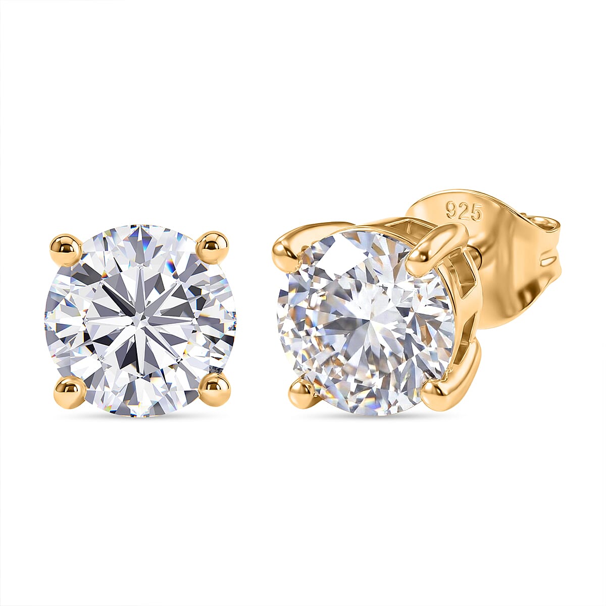 Royal Bali Collection - D'Joy Moissanite Solitaire Stud Earring with Push Back in 18K Vermeil Yellow Gold Plated Sterling Silver 2.40 Ct. 8427235 0