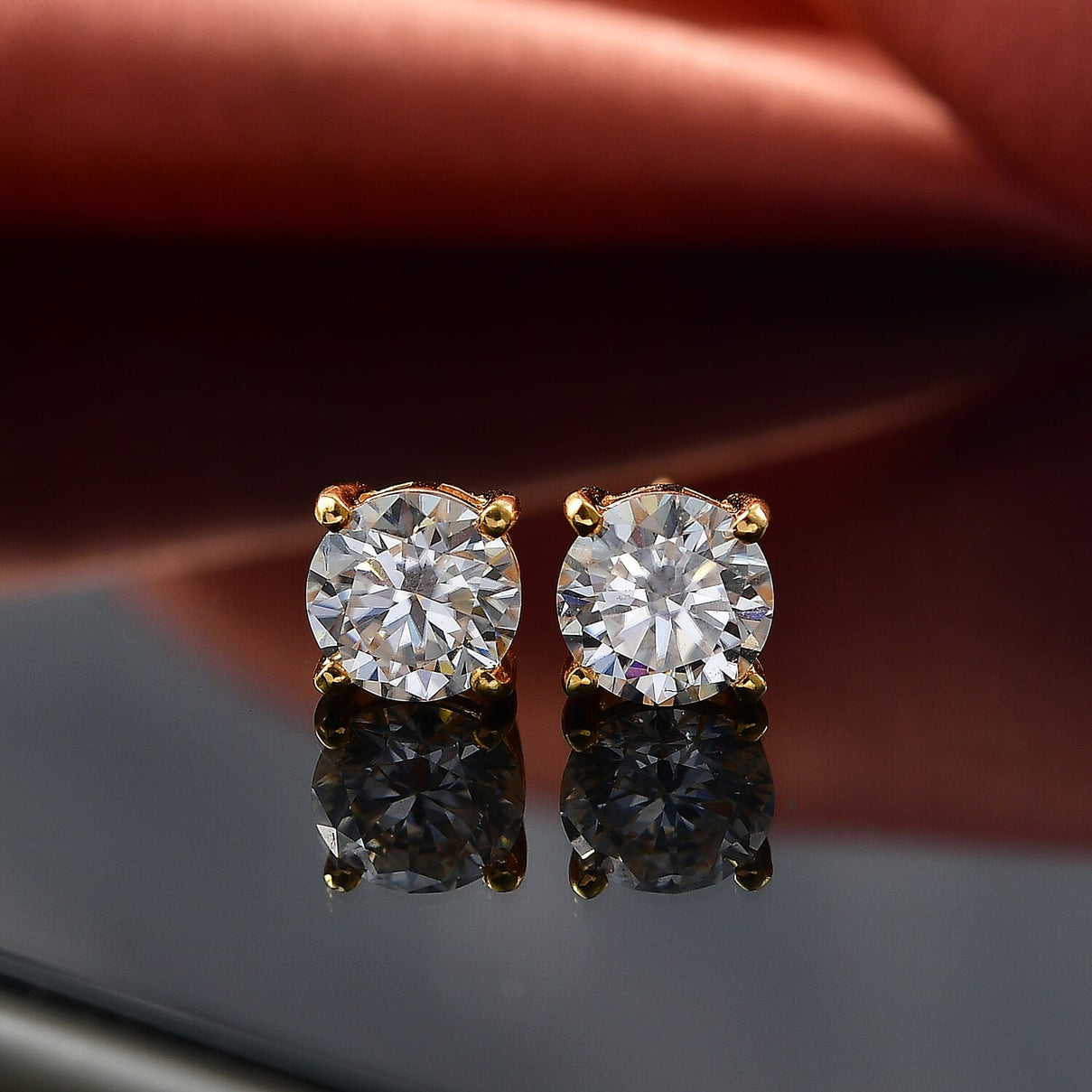 Royal Bali Collection - D'Joy Moissanite Solitaire Stud Earring with Push Back in 18K Vermeil Yellow Gold Plated Sterling Silver 2.40 Ct. 8427235 2