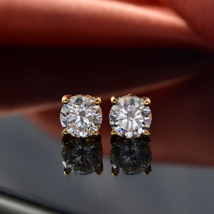 Royal Bali Collection - D'Joy Moissanite Solitaire Stud Earring with Push Back in 18K Vermeil Yellow Gold Plated Sterling Silver 2.40 Ct. 8427235 2
