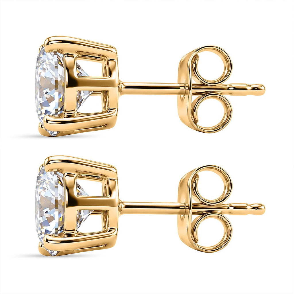 Royal Bali Collection - Moissanite Solitaire Stud Earring with Push Back in Yellow Gold Plated Sterling Silver 2.41 Ct.