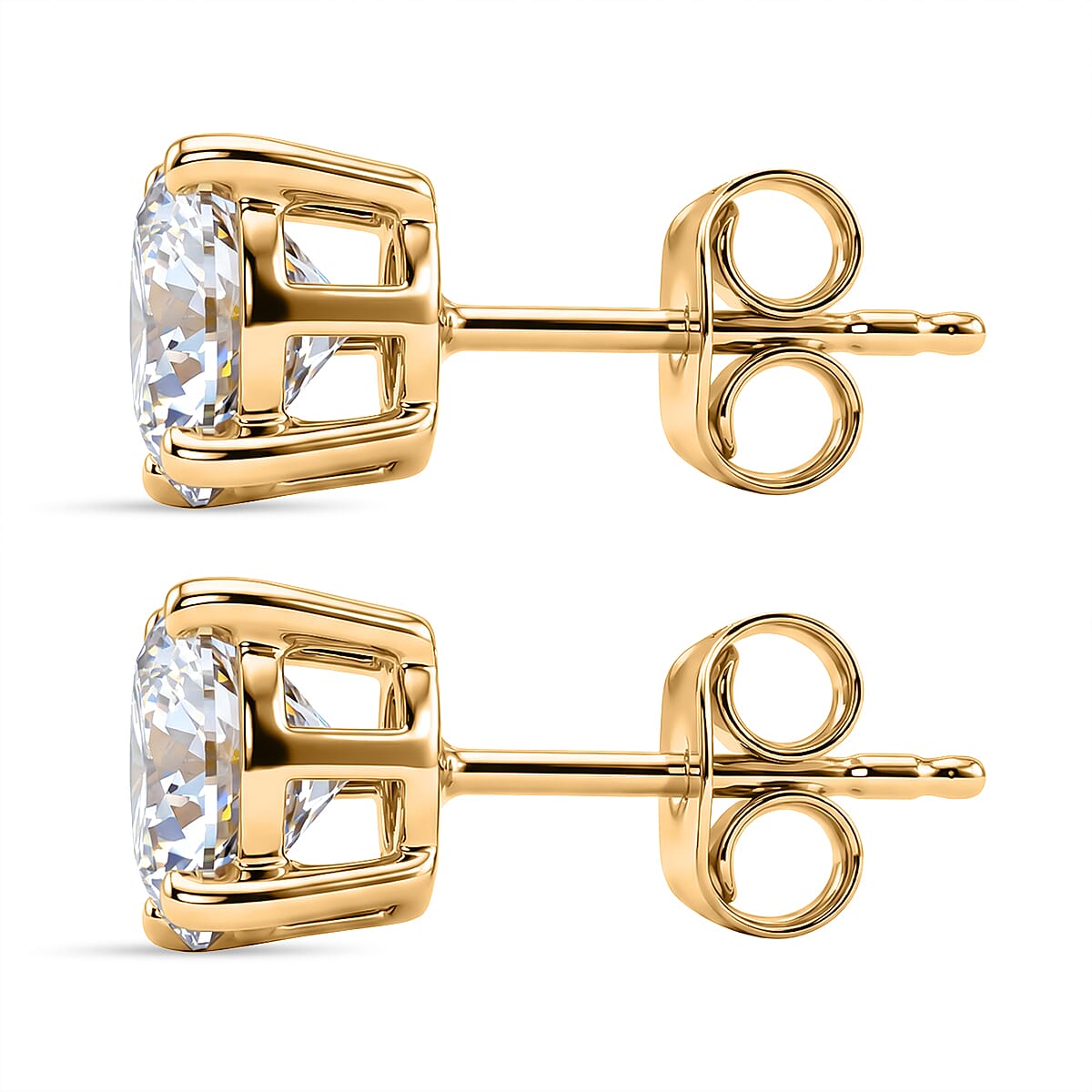 Royal Bali Collection - D'Joy Moissanite Solitaire Stud Earring with Push Back in 18K Vermeil Yellow Gold Plated Sterling Silver 2.40 Ct. 8427235 4