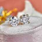 D'Joy Moissanite Solitaire Stud Earring with Push Back in Yellow Gold Plated Sterling Silver 3.70 Ct.