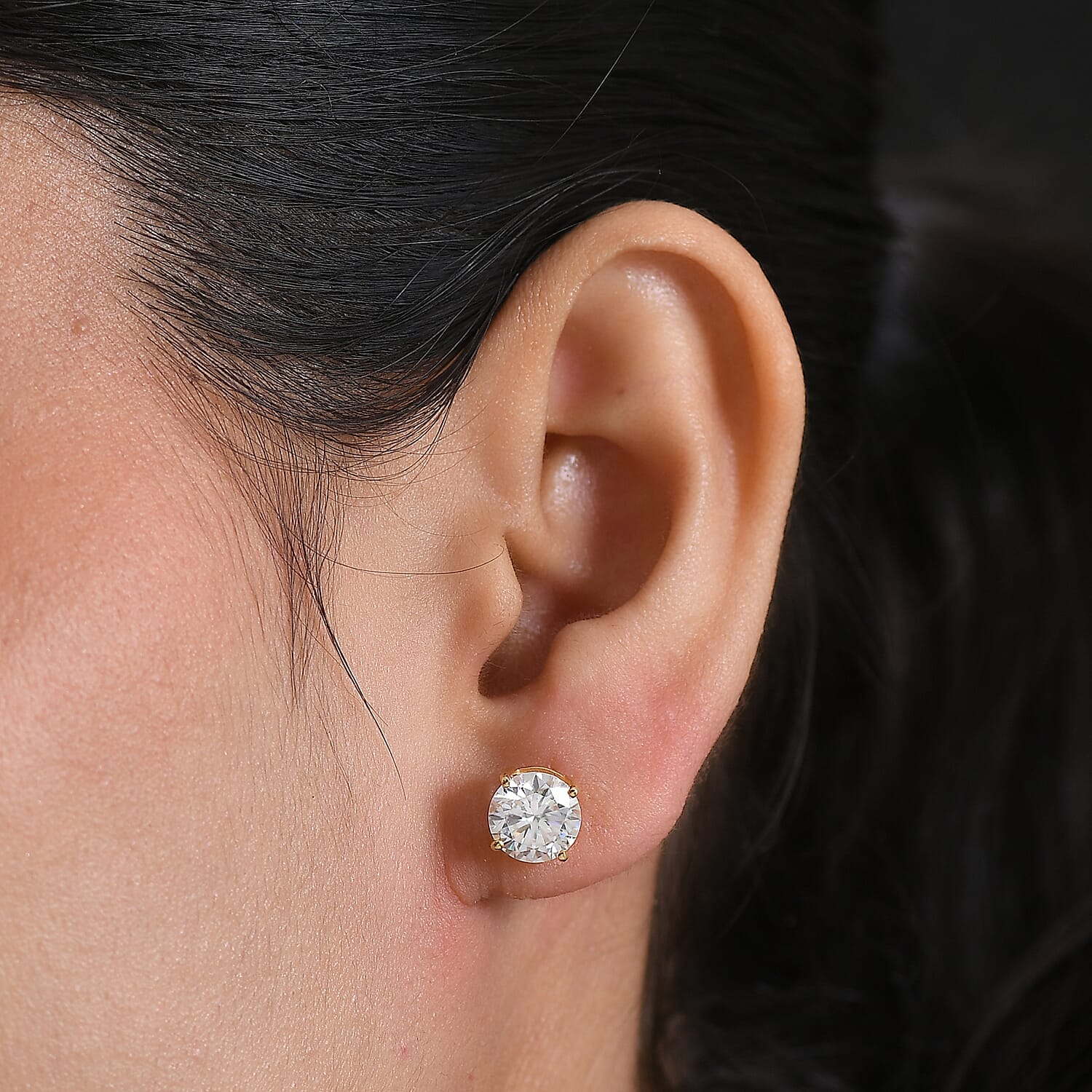 D'Joy Moissanite Solitaire Stud Earring with Push Back in Yellow Gold Plated Sterling Silver 3.70 Ct. V32521053 3