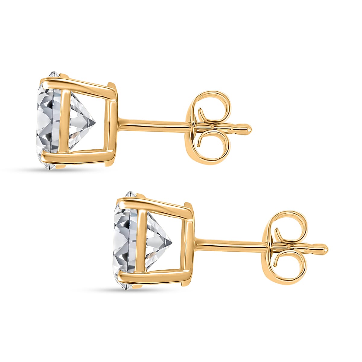 D'Joy Moissanite Solitaire Stud Earring with Push Back in Yellow Gold Plated Sterling Silver 3.70 Ct. V32521053 4