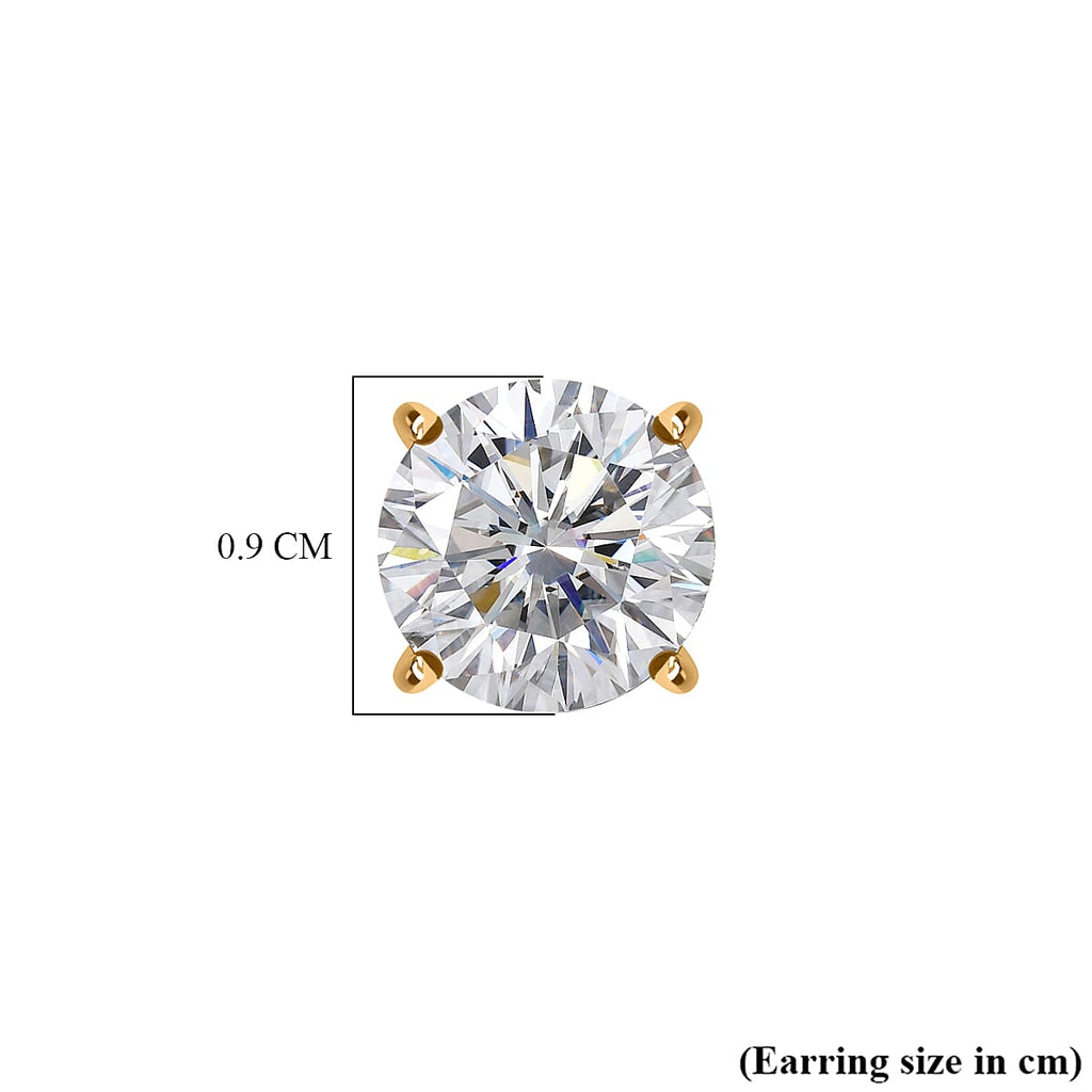 D'Joy Moissanite Solitaire Stud Earring with Push Back in Yellow Gold Plated Sterling Silver 3.70 Ct.