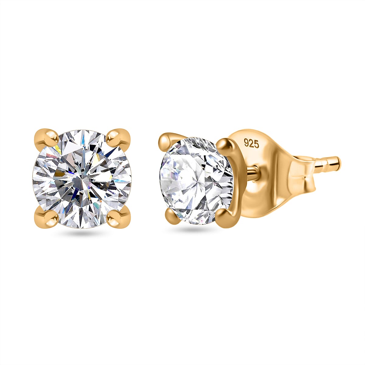 Round 5mm Moissanite Solitaire Stud Earrings in 18K YG Vermeil Sterling Silver 7780914 0