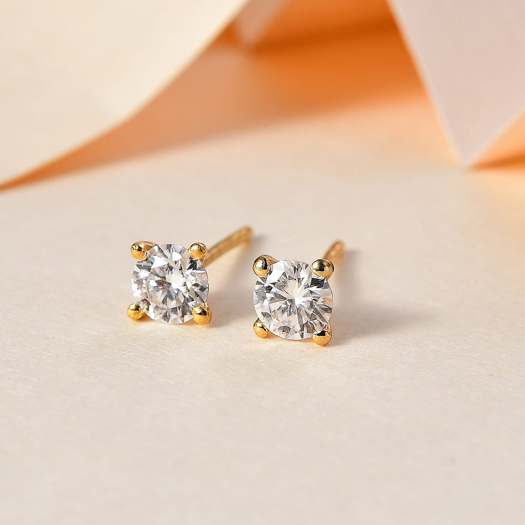 Round 5mm Moissanite Solitaire Stud Earrings in 18K YG Vermeil Sterling Silver