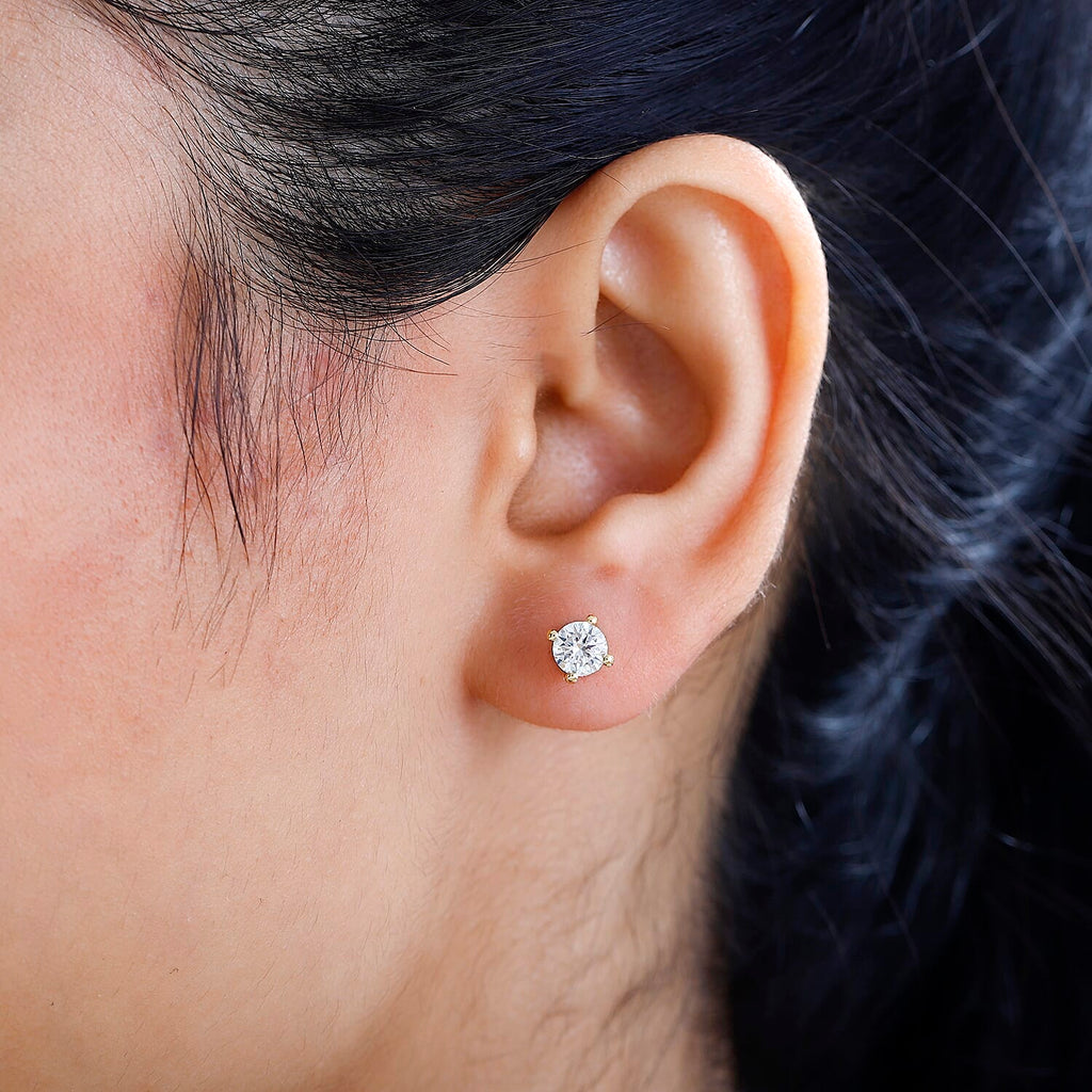 Round 5mm Moissanite Solitaire Stud Earrings in 18K YG Vermeil Sterling Silver