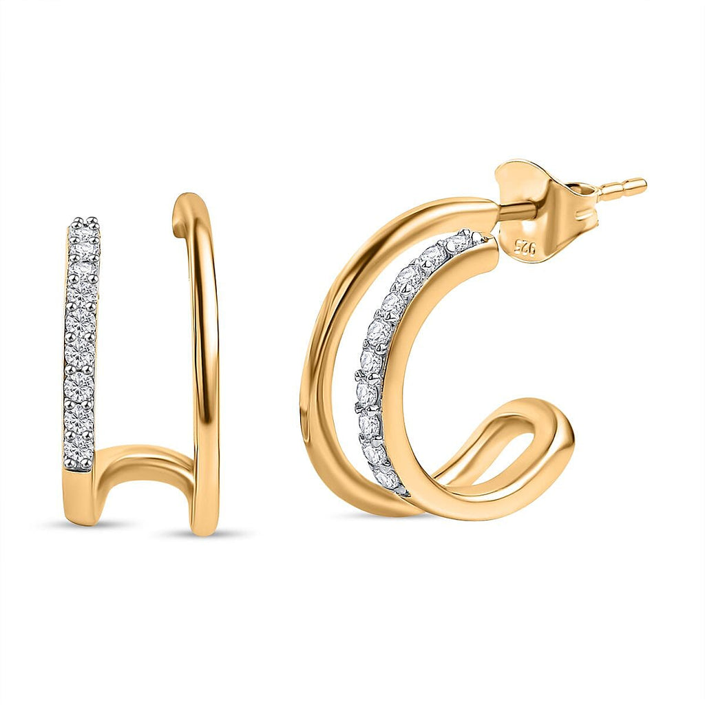 Moissanite  Solitaire Stud Push Post Earring in 18K YG Vermeil Sterling Silver 0.32 ct,  Silver Wt. 5 Gms  0.400  Ct.