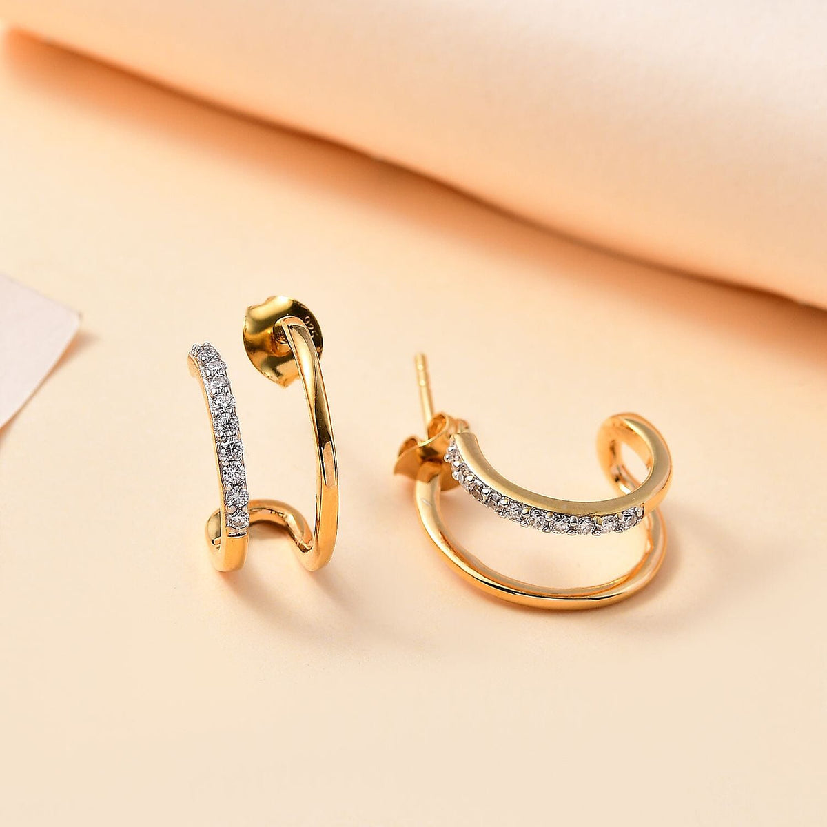 Moissanite Layering Hoop Earrings in 18K Yellow Gold Vermeil Plated Sterling Silver 7833315 2