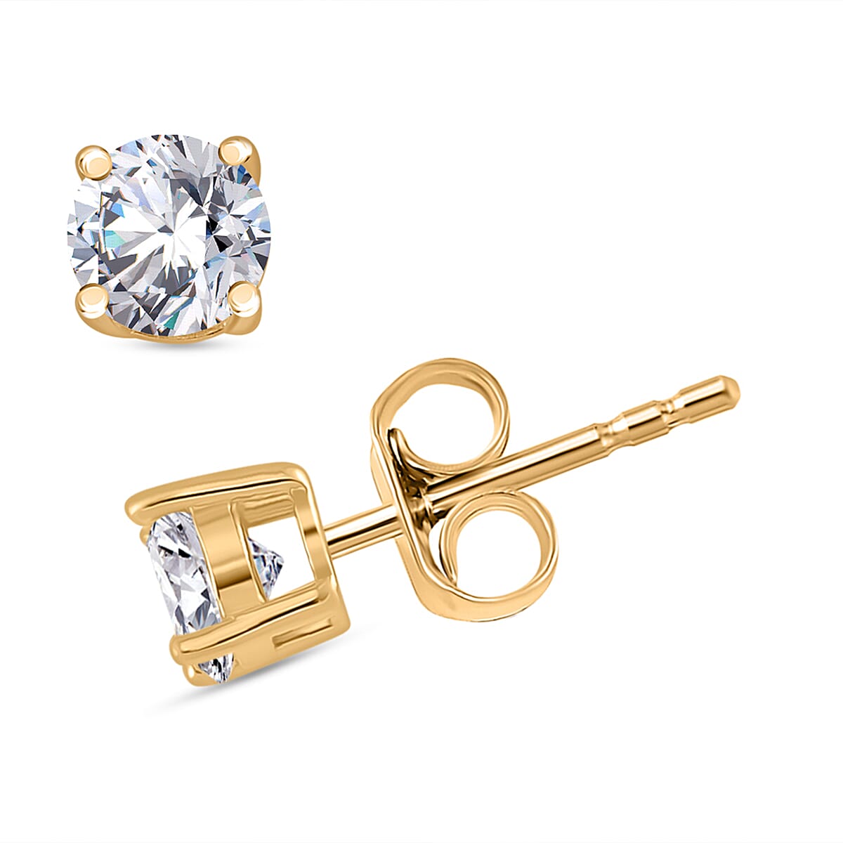 RADIANTA GRA Certified Moissanite D-VVS1 Solitaire Stud Push Post Earring in 18K Vermeil Yellow Gold Plated Sterling Silver 1.00 Ct. 8044143 0