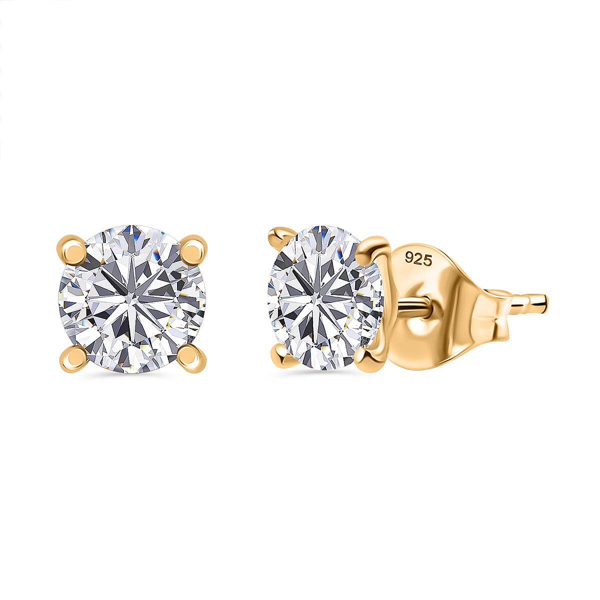 Moissanite Solitaire Stud Push Post Earrings in 18K Yellow Gold Vermeil Sterling Silver 8054190 0