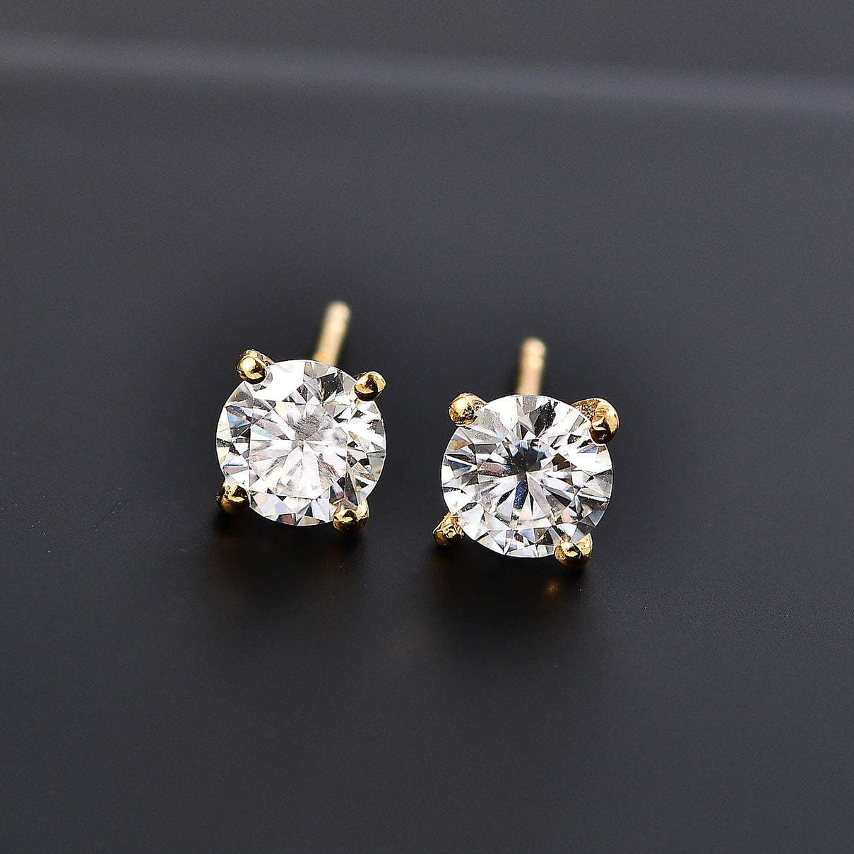Moissanite Solitaire Stud Push Post Earrings in 18K Yellow Gold Vermeil Sterling Silver 8054190 2