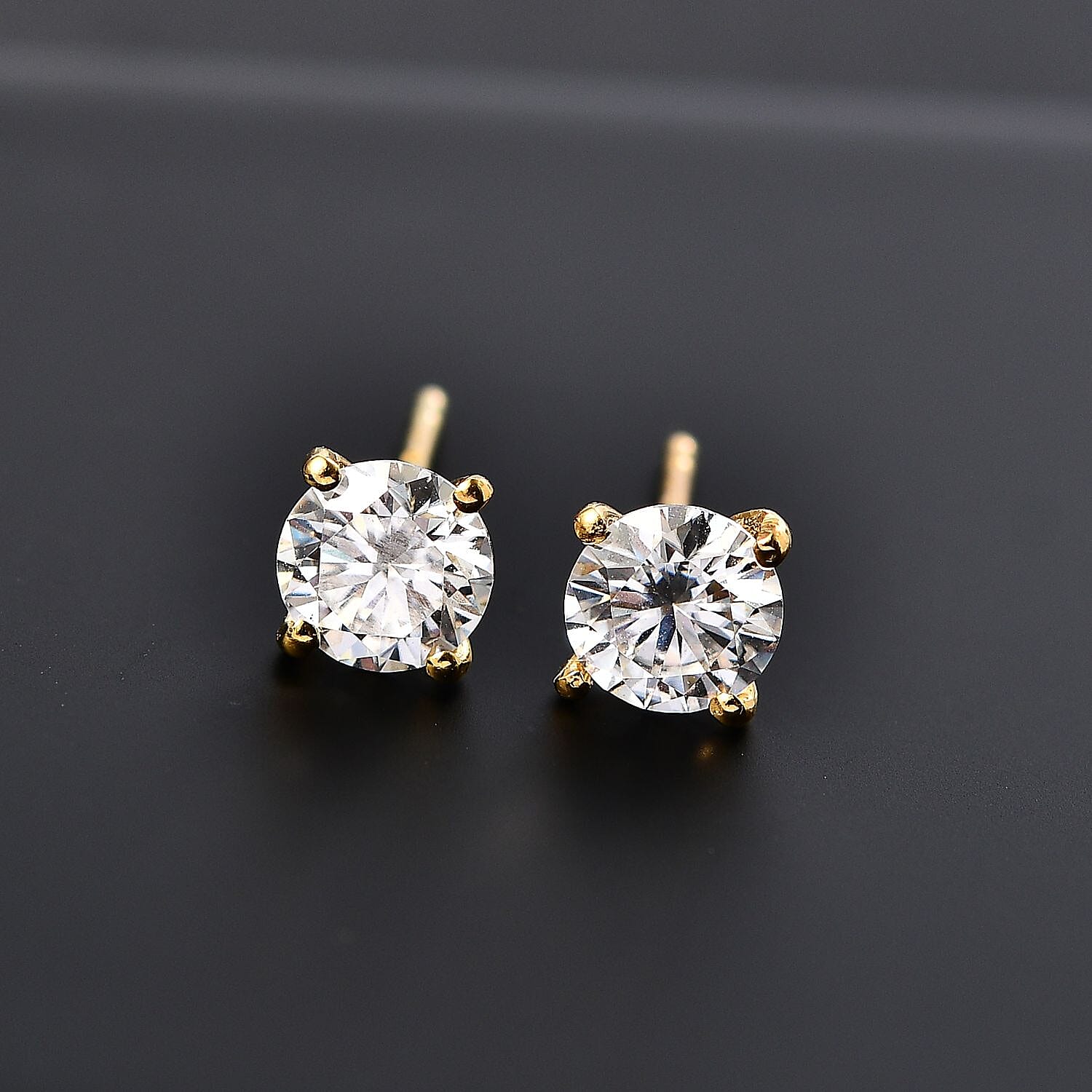 Moissanite Solitaire Stud Push Post Earrings in 18K Yellow Gold Vermeil Sterling Silver 8054190 2