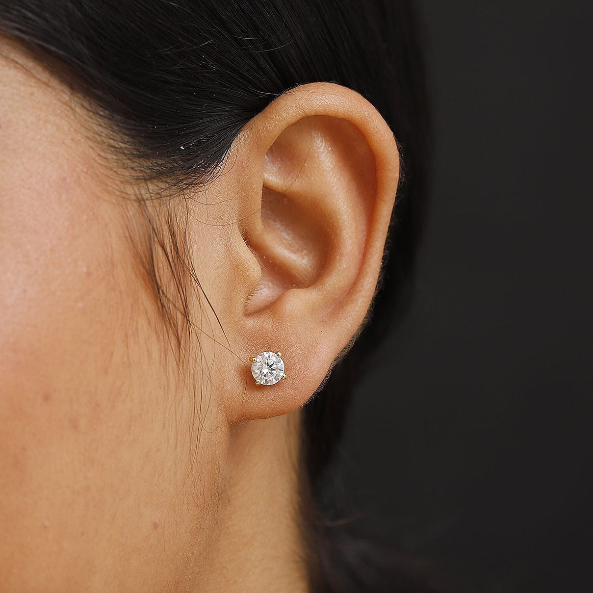 Moissanite Solitaire Stud Push Post Earrings in 18K Yellow Gold Vermeil Sterling Silver 8054190 3
