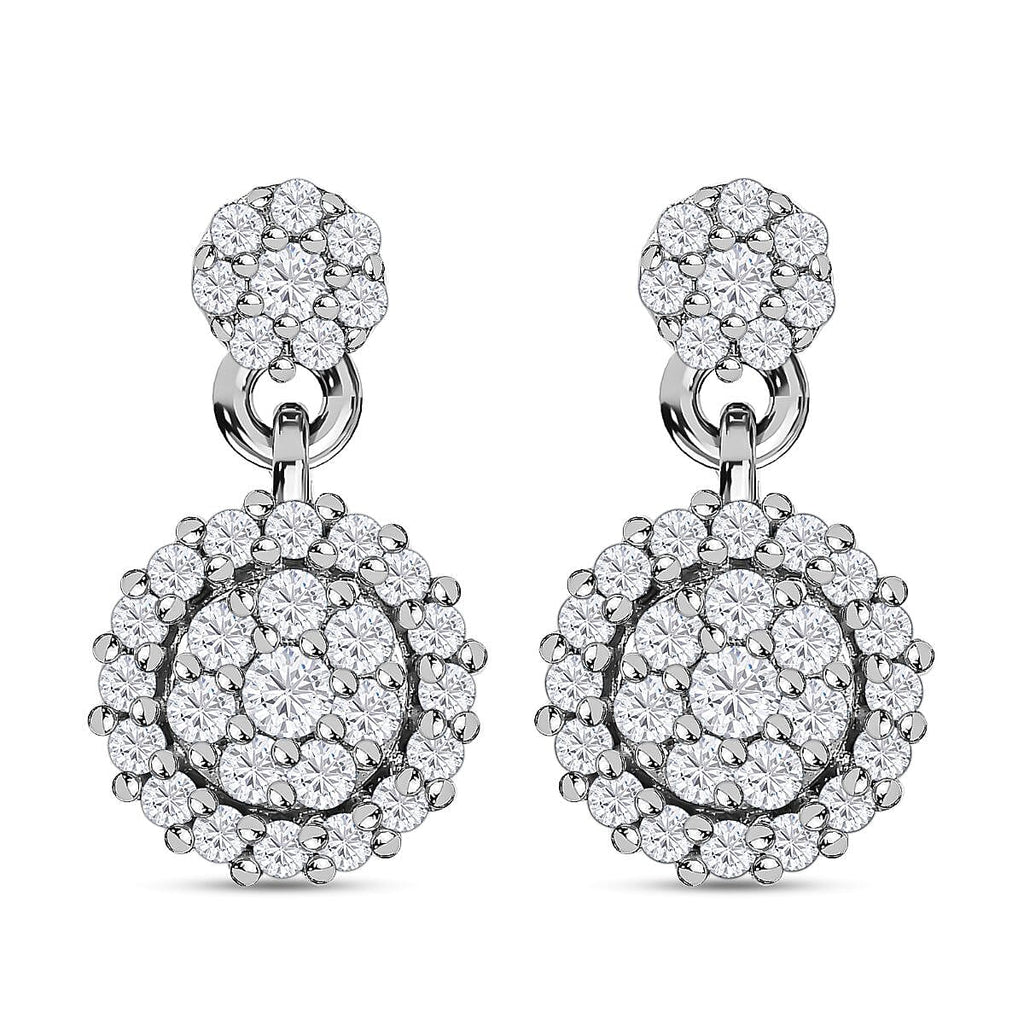 Moissanite Dangle Earrings in Platinum Overlay Sterling Silver