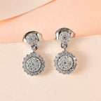 Moissanite Dangle Earrings in Platinum Overlay Sterling Silver