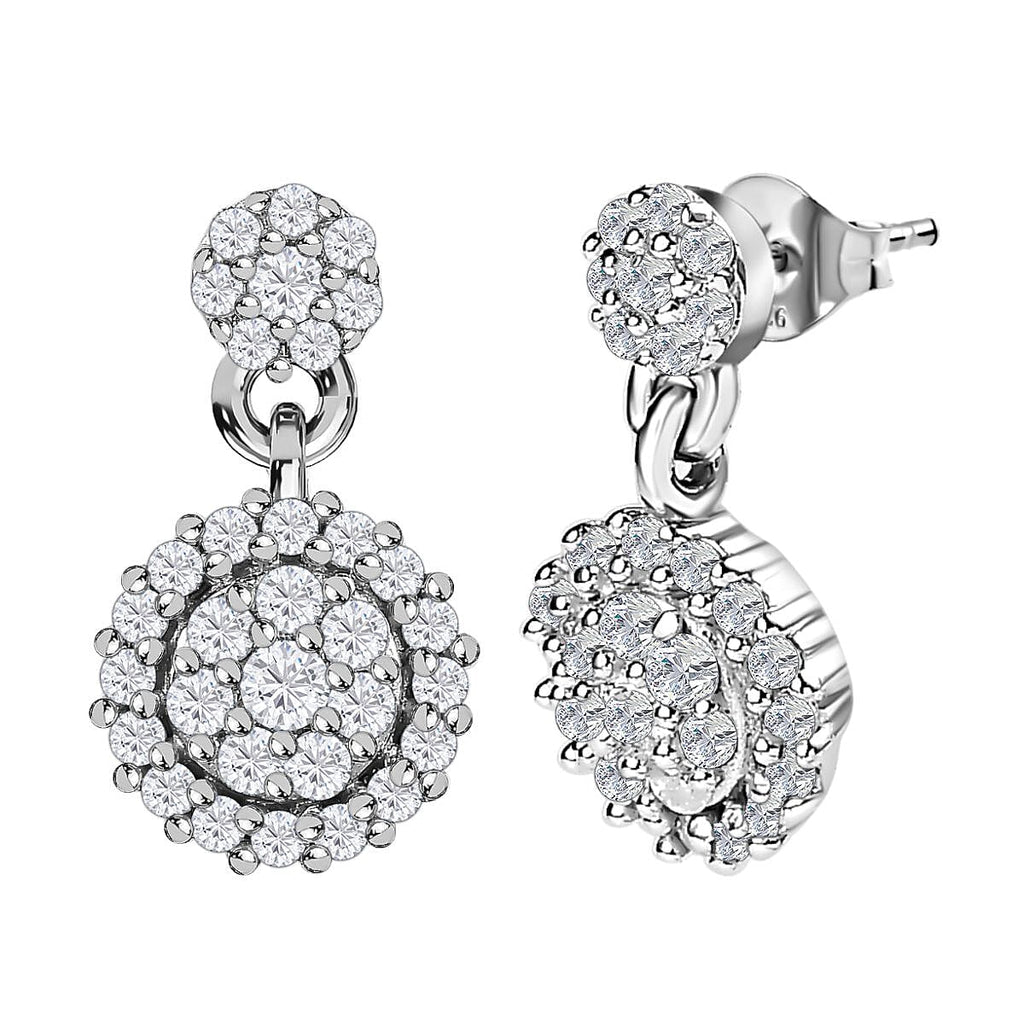Moissanite Dangle Earrings in Platinum Overlay Sterling Silver