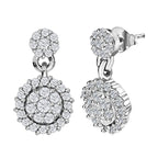 Moissanite Dangle Earrings in Platinum Overlay Sterling Silver