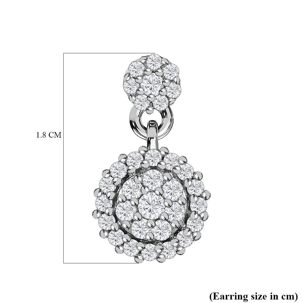 Moissanite Dangle Earrings in Platinum Overlay Sterling Silver