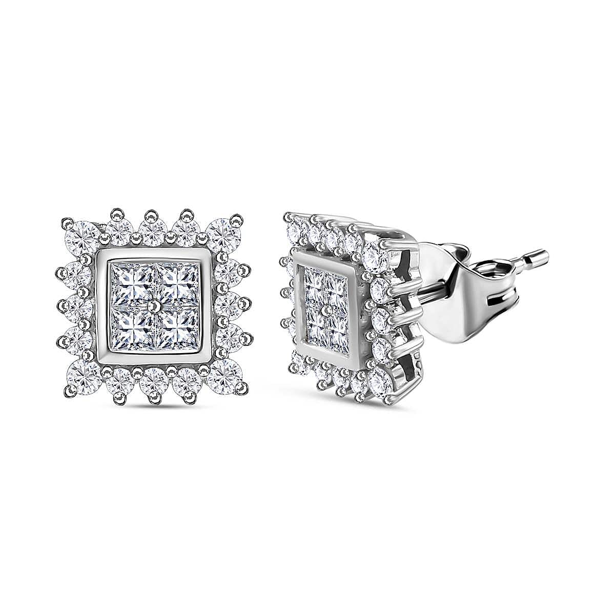 Moissanite Stud Earrings in Platinum Overlay Sterling Silver 7560711 0