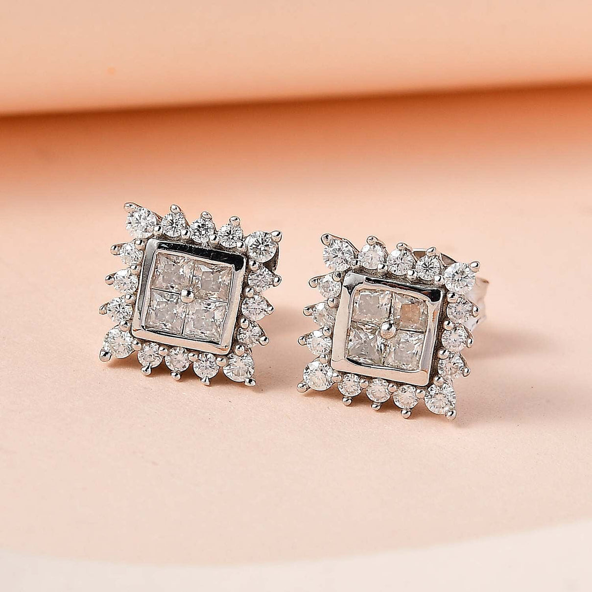 Moissanite Stud Earrings in Platinum Overlay Sterling Silver 7560711 1