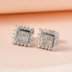 Moissanite Stud Earrings in Platinum Overlay Sterling Silver