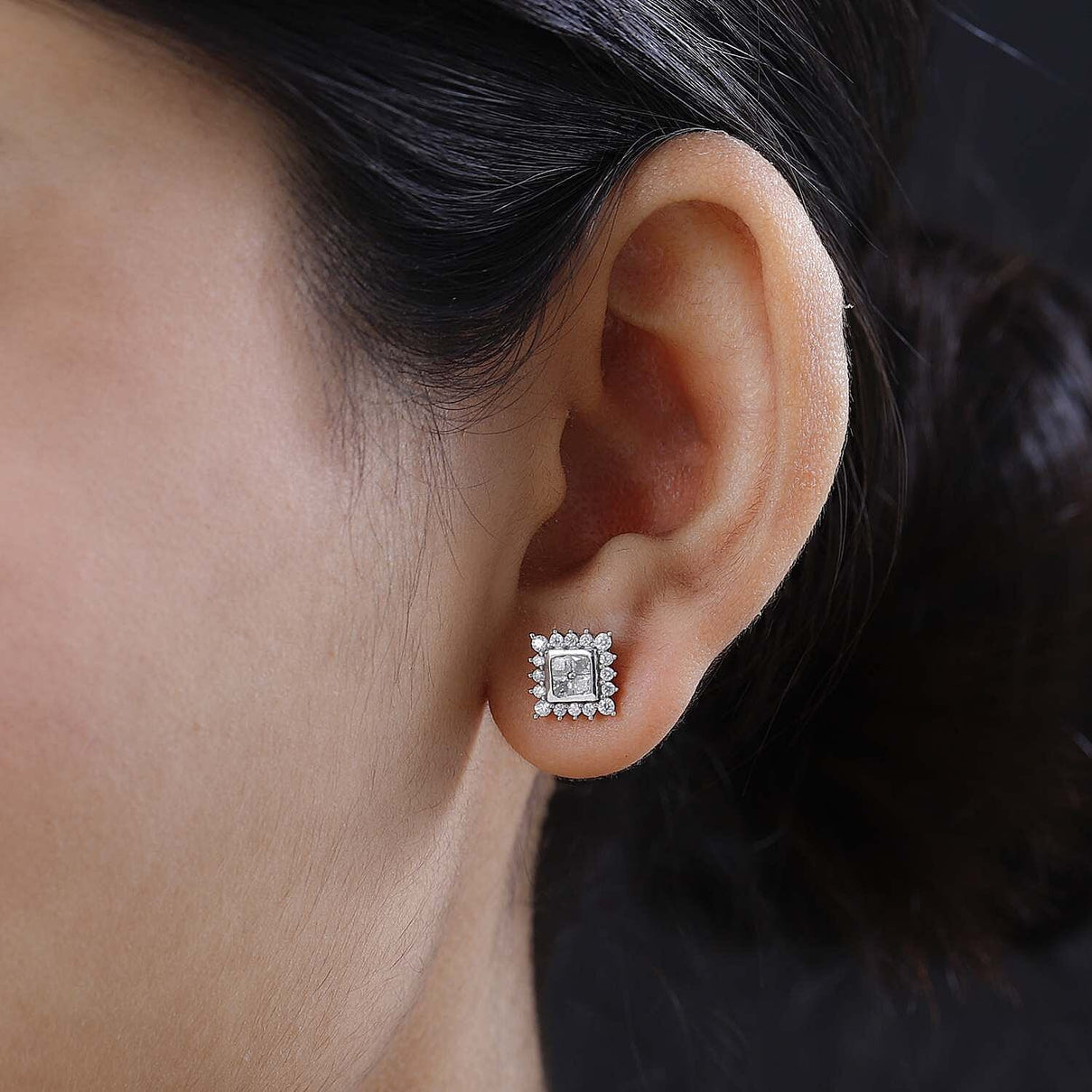Moissanite Stud Earrings in Platinum Overlay Sterling Silver 7560711 2