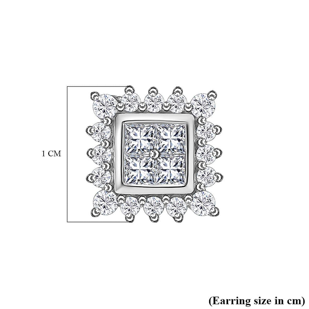 Moissanite Stud Earrings in Platinum Overlay Sterling Silver