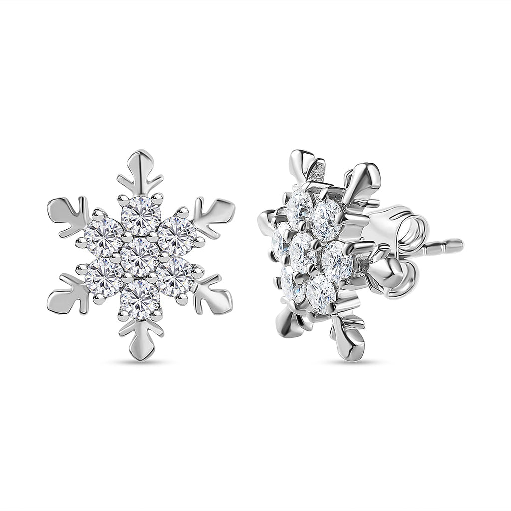 Moissanite Snowflake Earrings in Platinum Overlay Sterling Silver 1.55 Ct.
