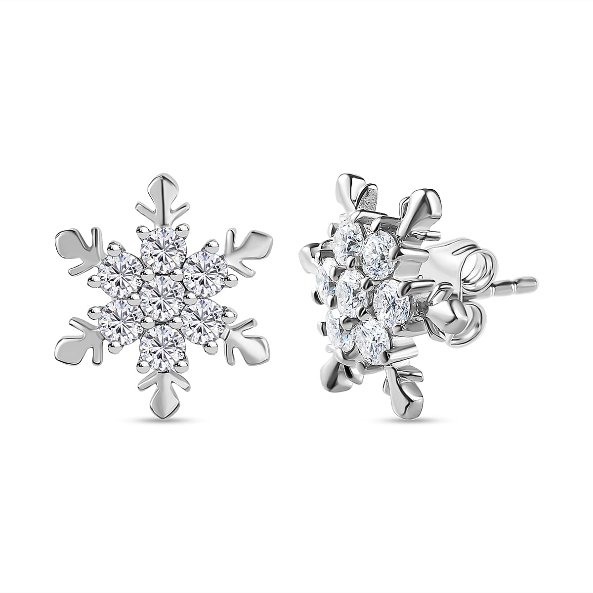 Moissanite Snowflake Stud Earrings in Platinum Overlay Sterling Silver 1.55 Ct. 7643073 0