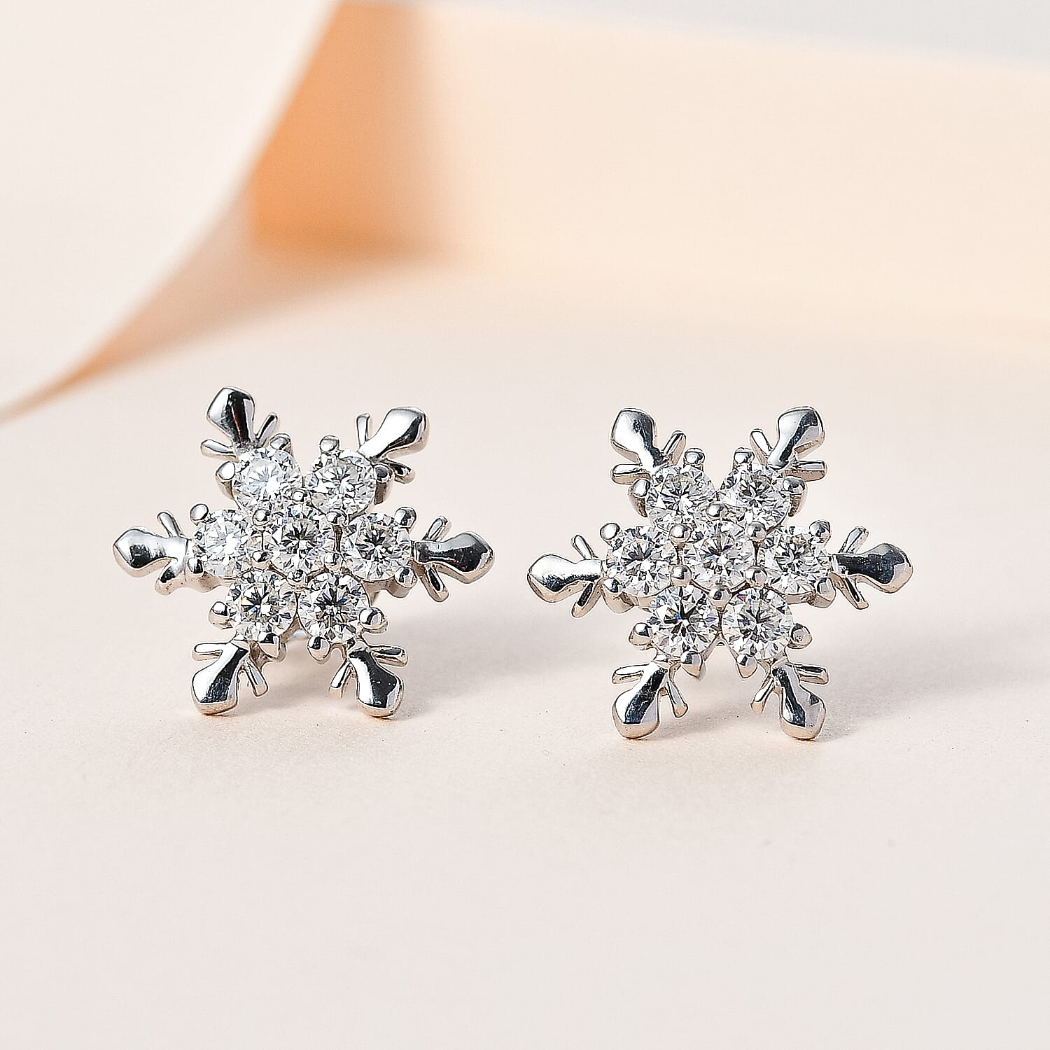 Moissanite Snowflake Stud Earrings in Platinum Overlay Sterling Silver 1.55 Ct. 7643073 2