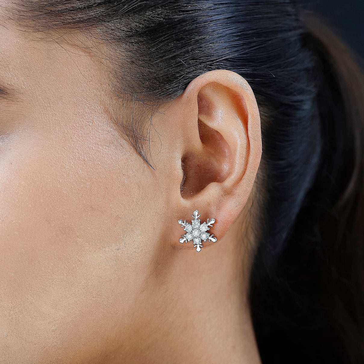 Moissanite Snowflake Stud Earrings in Platinum Overlay Sterling Silver 1.55 Ct. 7643073 3