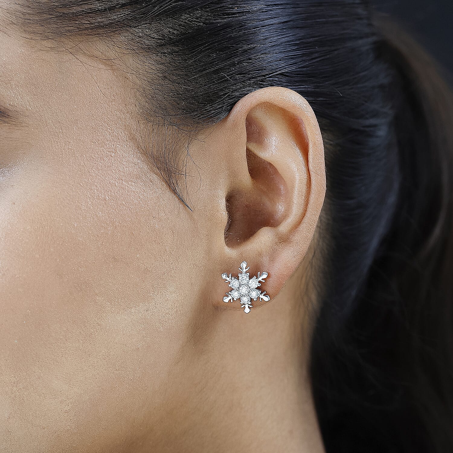 Moissanite Snowflake Stud Earrings in Platinum Overlay Sterling Silver 1.55 Ct. 7643073 3