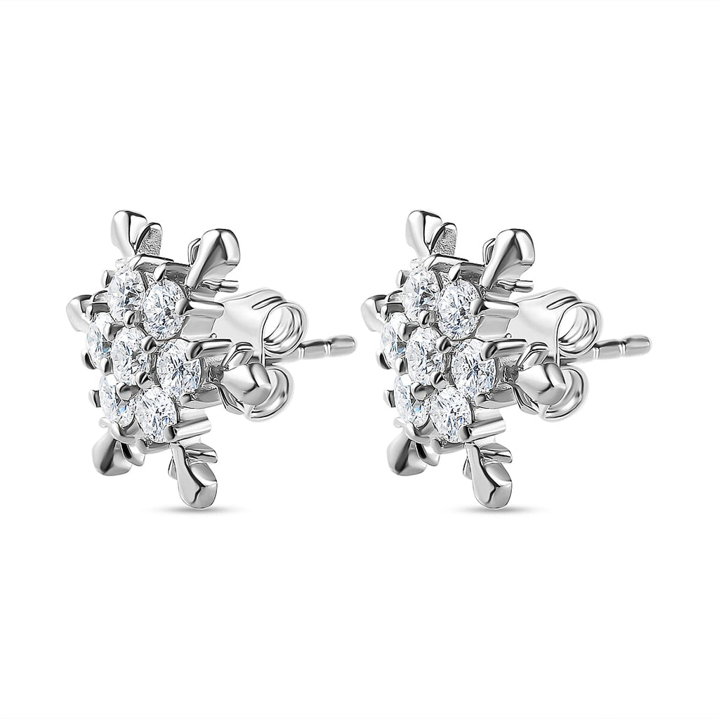 Moissanite Snowflake Earrings in Platinum Overlay Sterling Silver 1.55 Ct.